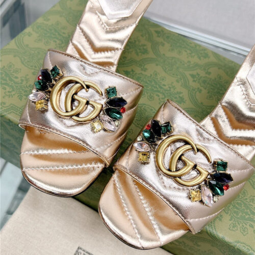 High Quality Luxury Gucci Double G Colored Diamond Buckle High-Heeled Slippers product detail