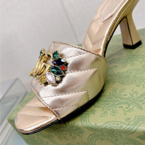 High Quality Luxury Gucci Double G Colored Diamond Buckle High-Heeled Slippers product detail