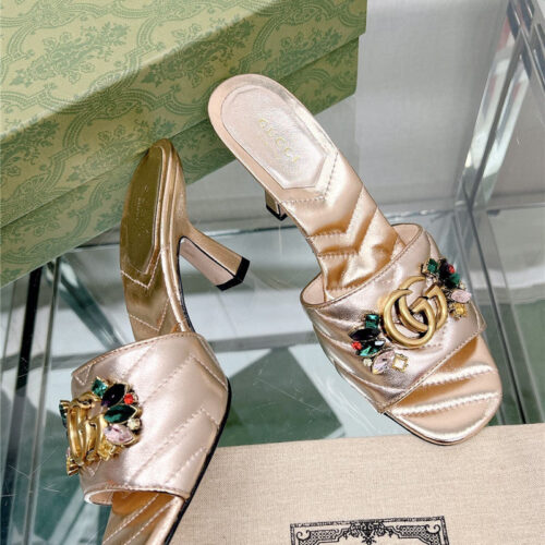 High Quality Luxury Gucci Double G Colored Diamond Buckle High-Heeled Slippers alternate view