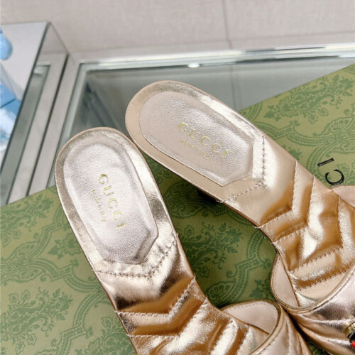 High Quality Luxury Gucci Double G Colored Diamond Buckle High-Heeled Slippers product detail