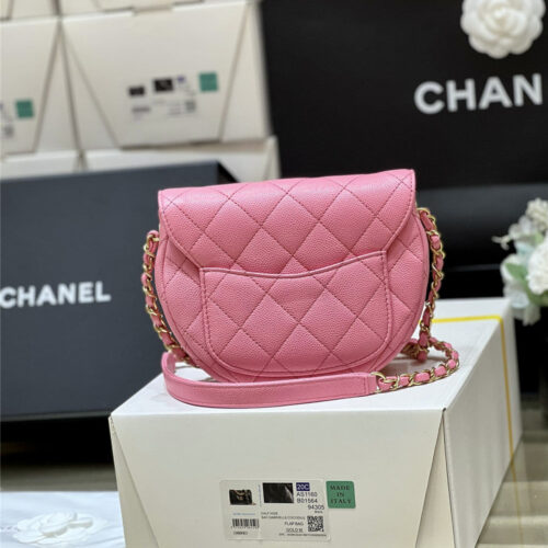 High Quality Luxury Chanel Haas Lychee Leather Pink Saddle Bag alternate view