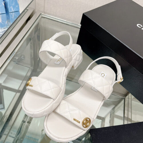 High Quality Luxury Chanel Rhombus Platform Chunky Heel Sandals – Style 62406 product detail