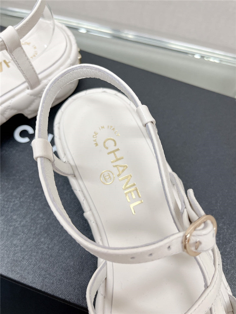High Quality Luxury Chanel Rhombus Platform Thick Heel Sandals With Thin Straps – Style 16070 product detail