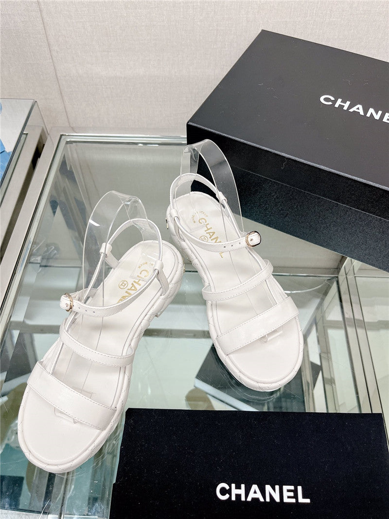 High Quality Luxury Chanel Rhombus Platform Thick Heel Sandals With Thin Straps – Style 16070 product detail