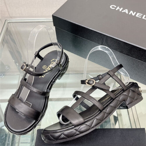 High Quality Luxury Chanel Rhombus Platform Thick Heel Sandals With Thin Straps product detail