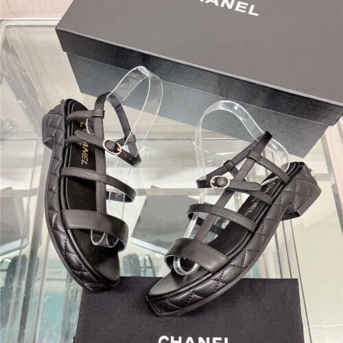 High Quality Luxury Chanel Rhombus Platform Thick Heel Sandals With Thin Straps alternate view