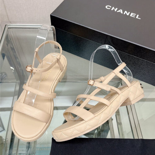 High Quality Luxury Chanel Rhombus Platform Thick Heel Sandals With Thin Straps – Style 57318 product detail