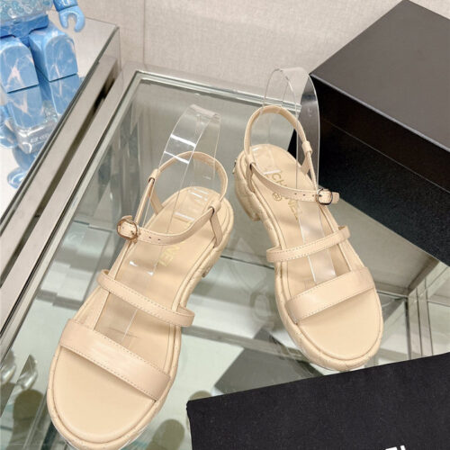 High Quality Luxury Chanel Rhombus Platform Thick Heel Sandals With Thin Straps – Style 57318 product detail