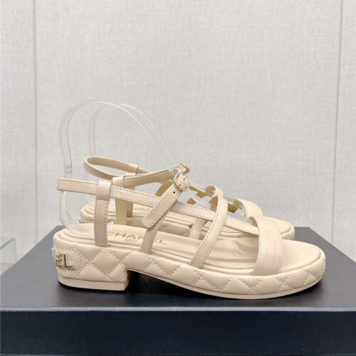 High Quality Luxury Chanel Rhombus Platform Thick Heel Sandals With Thin Straps – Style 57318