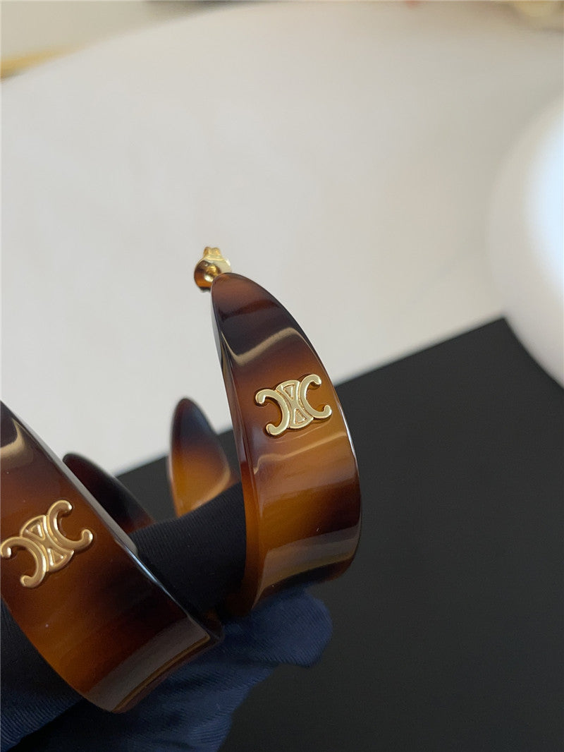 High Quality Luxury Celine Acrylic Tortoiseshell Earrings product detail