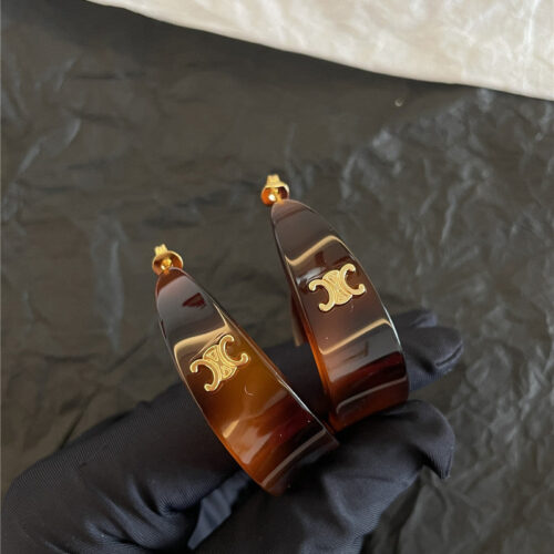 High Quality Luxury Celine Acrylic Tortoiseshell Earrings