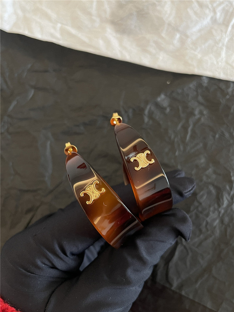 High Quality Luxury Celine Acrylic Tortoiseshell Earrings