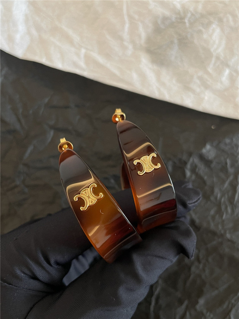 High Quality Luxury Celine Acrylic Tortoiseshell Earrings product detail