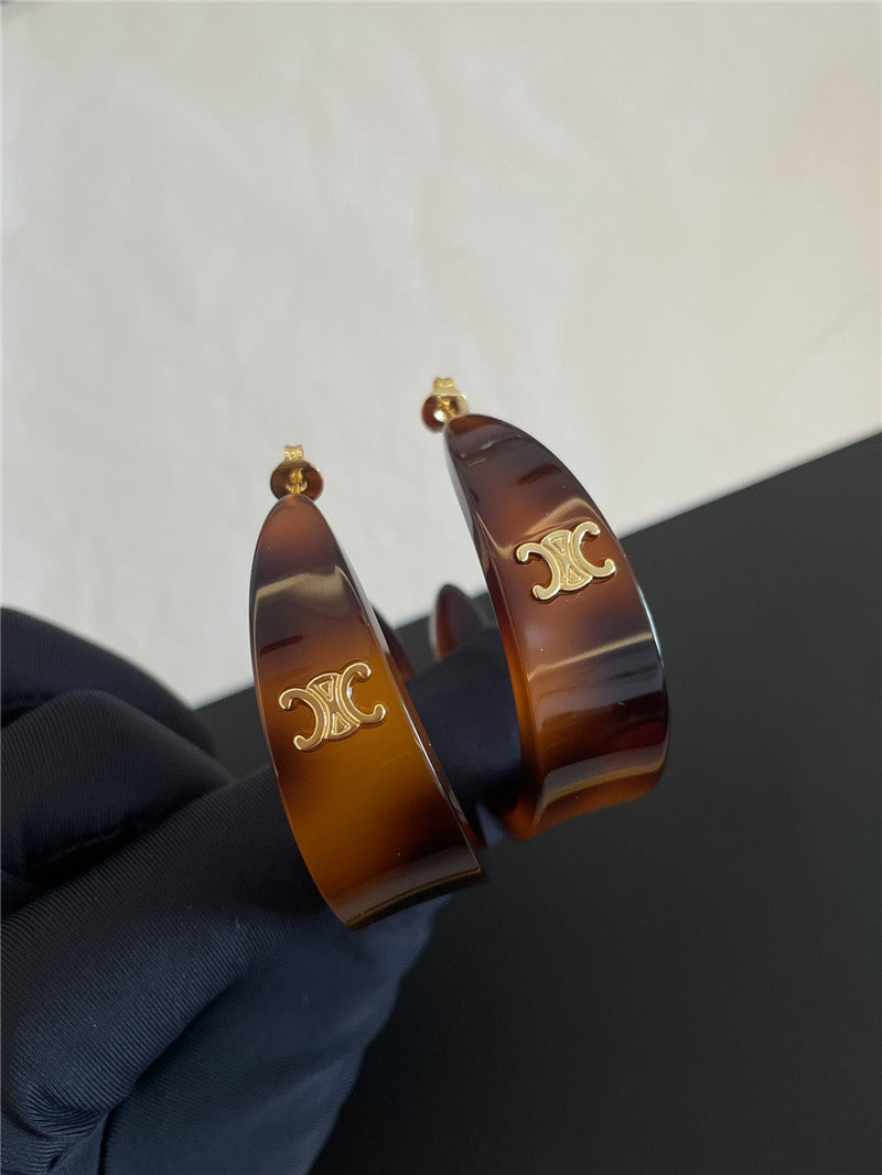 High Quality Luxury Celine Acrylic Tortoiseshell Earrings product detail
