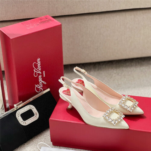 High Quality Luxury Roger Vivier Buckle Satin Slingback Shoes – Style 03892