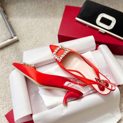 High Quality Luxury Roger Vivier Buckle Satin Slingback Shoes – Style 05588 product detail