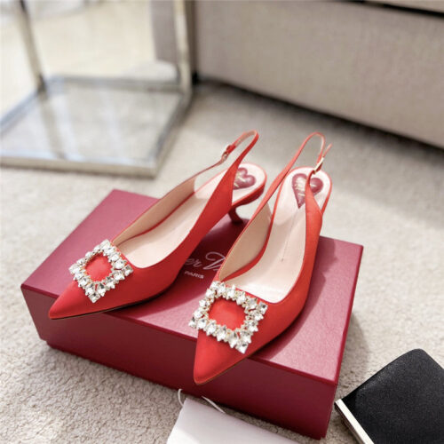 High Quality Luxury Roger Vivier Buckle Satin Slingback Shoes – Style 05588 product detail