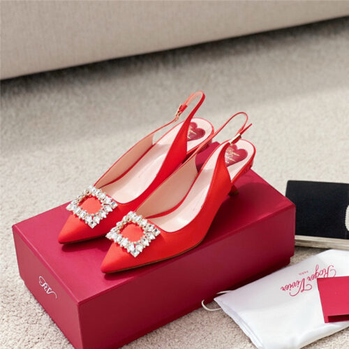 High Quality Luxury Roger Vivier Buckle Satin Slingback Shoes – Style 05588 product detail