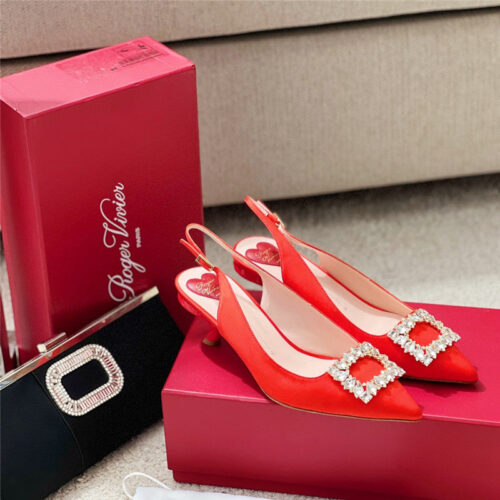 High Quality Luxury Roger Vivier Buckle Satin Slingback Shoes – Style 05588