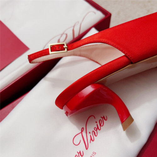 High Quality Luxury Roger Vivier Buckle Satin Slingback Shoes – Style 05588 product detail