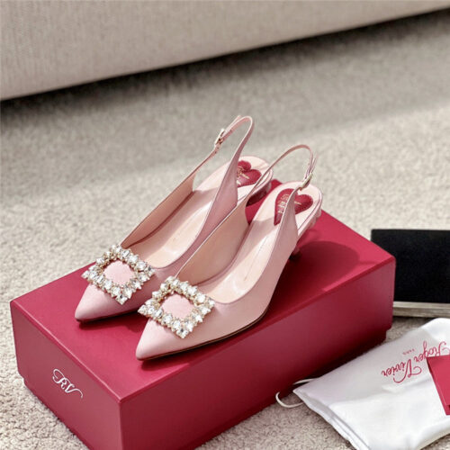 High Quality Luxury Roger Vivier Buckle Satin Slingback Shoes product detail