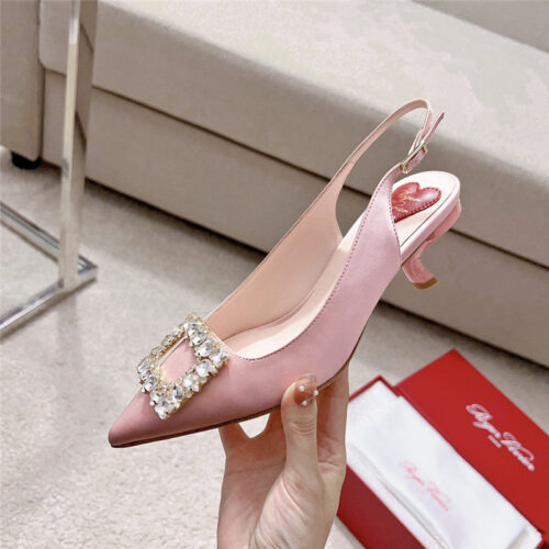 High Quality Luxury Roger Vivier Buckle Satin Slingback Shoes alternate view