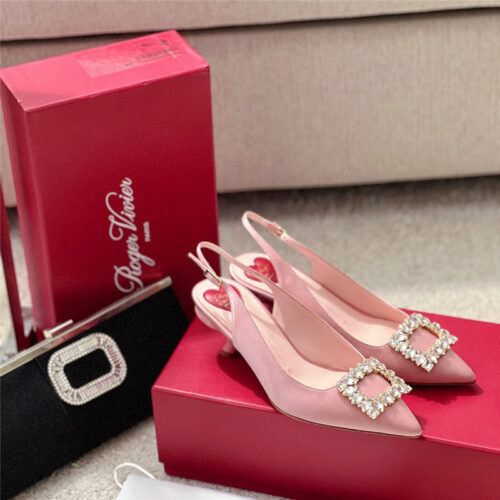 High Quality Luxury Roger Vivier Buckle Satin Slingback Shoes