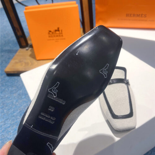High Quality Luxury Hermes Square Toe H Buckle Mules Half Slippers product detail