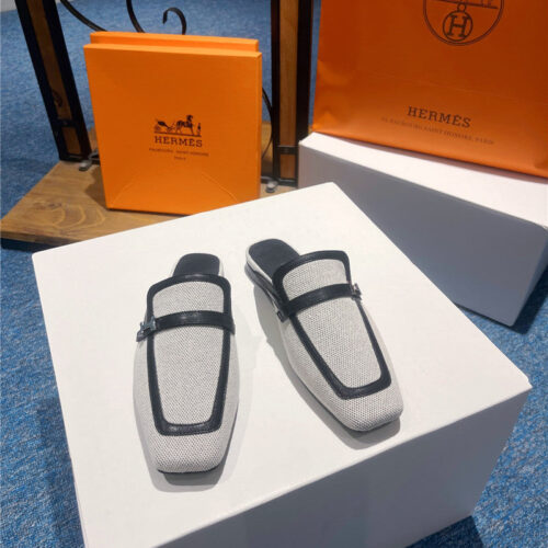 High Quality Luxury Hermes Square Toe H Buckle Mules Half Slippers alternate view