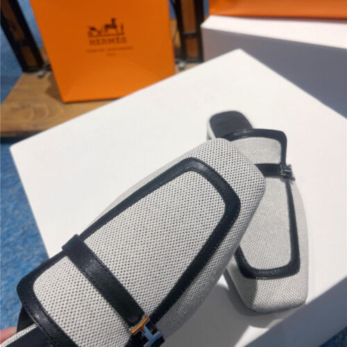 High Quality Luxury Hermes Square Toe H Buckle Mules Half Slippers product detail