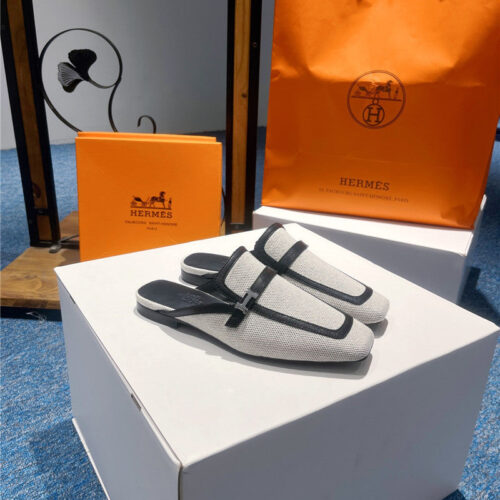 High Quality Luxury Hermes Square Toe H Buckle Mules Half Slippers product detail
