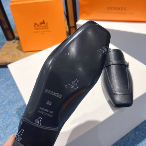 High Quality Luxury Hermes Square Toe H Buckle Mules Half Slippers – Style 51011 product detail