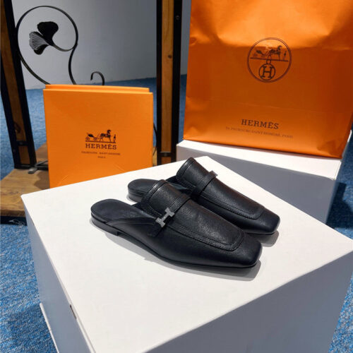 High Quality Luxury Hermes Square Toe H Buckle Mules Half Slippers – Style 51011 alternate view