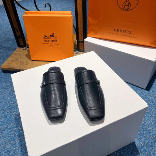 High Quality Luxury Hermes Square Toe H Buckle Mules Half Slippers – Style 51011 product detail