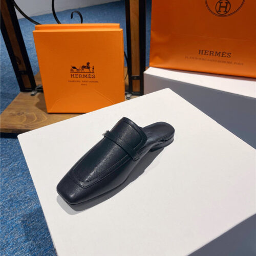 High Quality Luxury Hermes Square Toe H Buckle Mules Half Slippers – Style 51011 product detail