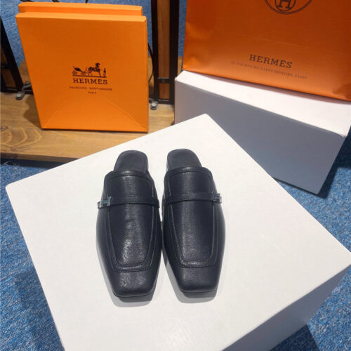 High Quality Luxury Hermes Square Toe H Buckle Mules Half Slippers – Style 51011 product detail