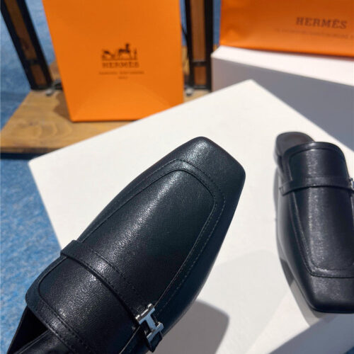 High Quality Luxury Hermes Square Toe H Buckle Mules Half Slippers – Style 51011 product detail
