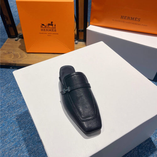 High Quality Luxury Hermes Square Toe H Buckle Mules Half Slippers – Style 51011 product detail