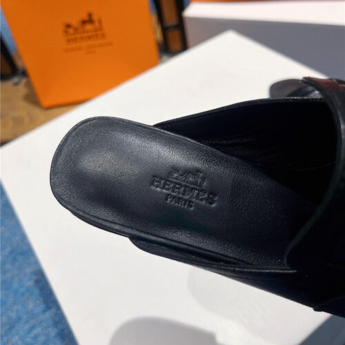 High Quality Luxury Hermes Square Toe H Buckle Mules Half Slippers – Style 51011 product detail