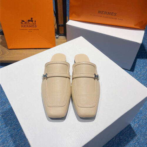 High Quality Luxury Hermes Square Toe H Buckle Mules Half Slippers – Style 92259 product detail