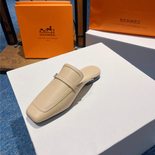 High Quality Luxury Hermes Square Toe H Buckle Mules Half Slippers – Style 92259 product detail