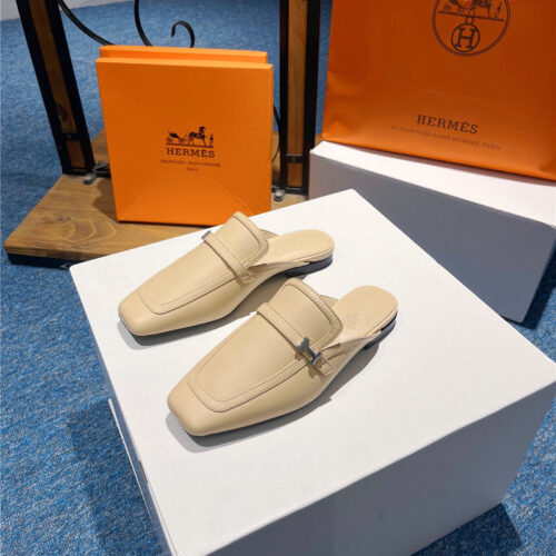 High Quality Luxury Hermes Square Toe H Buckle Mules Half Slippers – Style 92259 alternate view