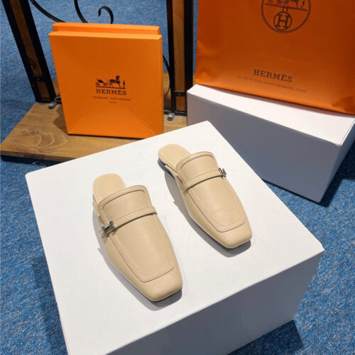 High Quality Luxury Hermes Square Toe H Buckle Mules Half Slippers – Style 92259 product detail