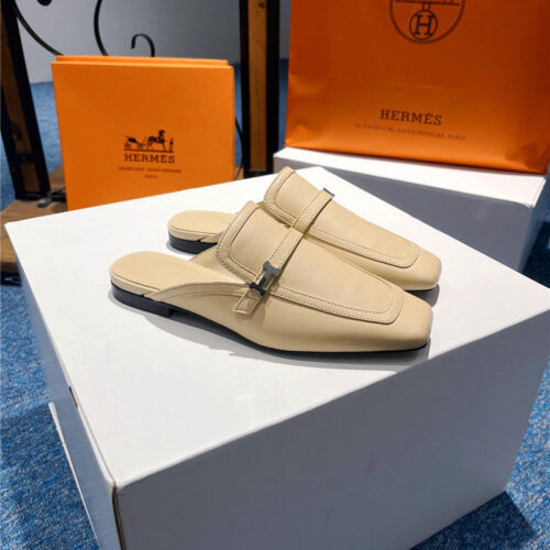 High Quality Luxury Hermes Square Toe H Buckle Mules Half Slippers – Style 92259 product detail