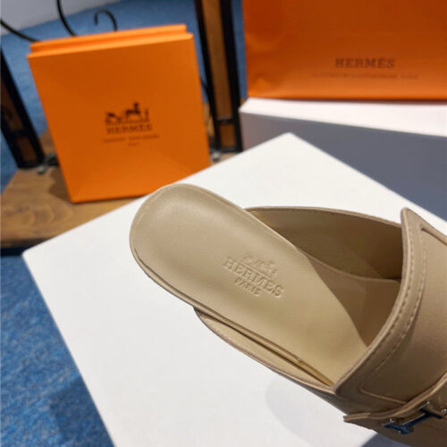 High Quality Luxury Hermes Square Toe H Buckle Mules Half Slippers – Style 92259 product detail