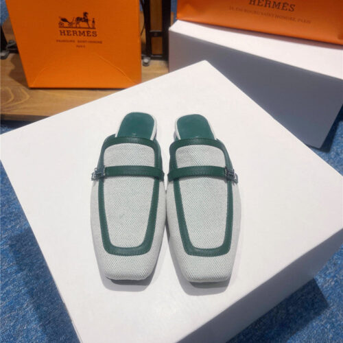 High Quality Luxury Hermes Square Toe H Buckle Mules Half Slippers – Style 45379 product detail