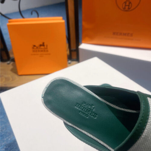 High Quality Luxury Hermes Square Toe H Buckle Mules Half Slippers – Style 45379 product detail