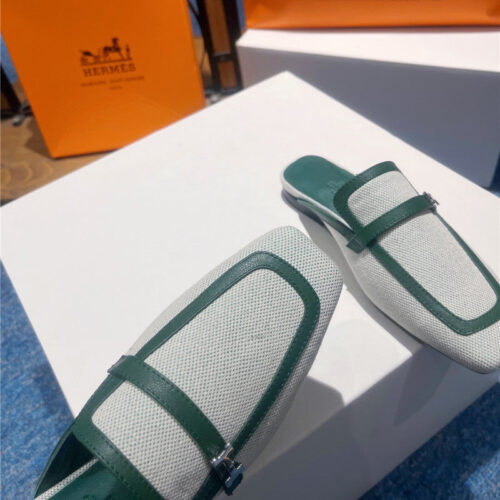 High Quality Luxury Hermes Square Toe H Buckle Mules Half Slippers – Style 45379 product detail