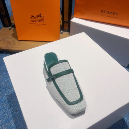 High Quality Luxury Hermes Square Toe H Buckle Mules Half Slippers – Style 45379 product detail