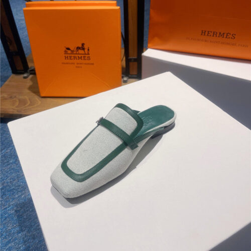 High Quality Luxury Hermes Square Toe H Buckle Mules Half Slippers – Style 45379 product detail
